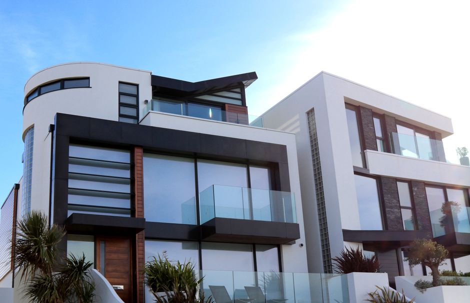Contemporary luxury home with glass balconies