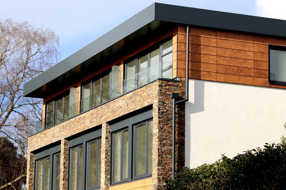 Contemporary house with stone and wood facade